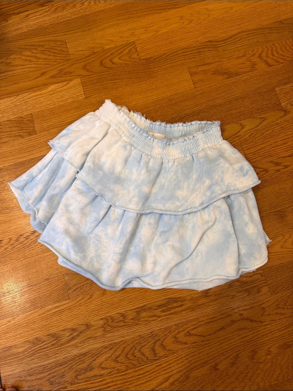 LoveShackFancy Light Blue Tiered Mini Skirt
